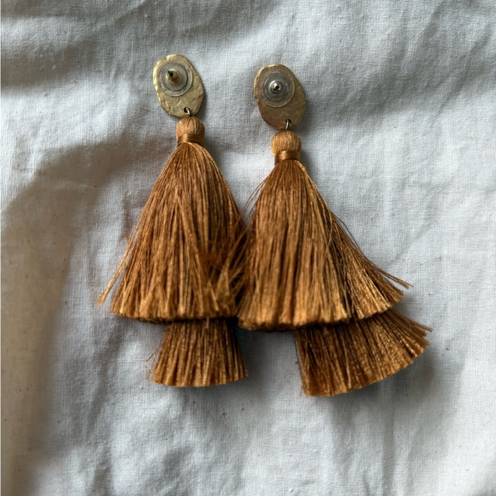 Elegant Gold Tassel Earrings - Picture 3 of 4